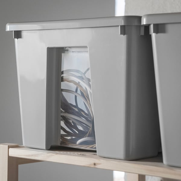 SAMLA Bak met deksel, transparant/lichtgrijs, 57x39x28 cm/45 l