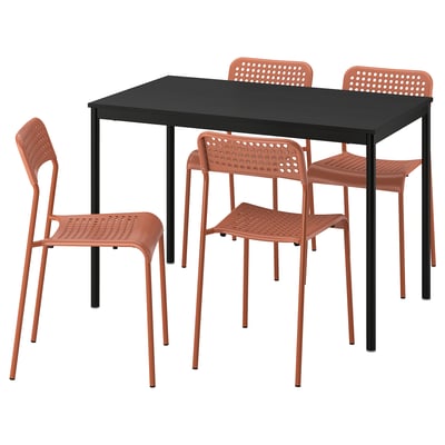SANDSBERG Tafel en 4 stoelen, zwart zwart/roodbruin, 110x67 cm