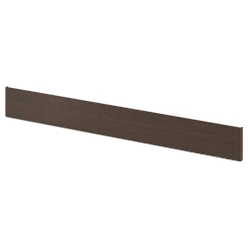 Donker houtkleurige keukenplint, rechthoekige vorm, strak design.