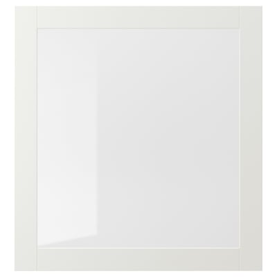 Een SINDVIK witte kast met een doorzichtige glazen deur.