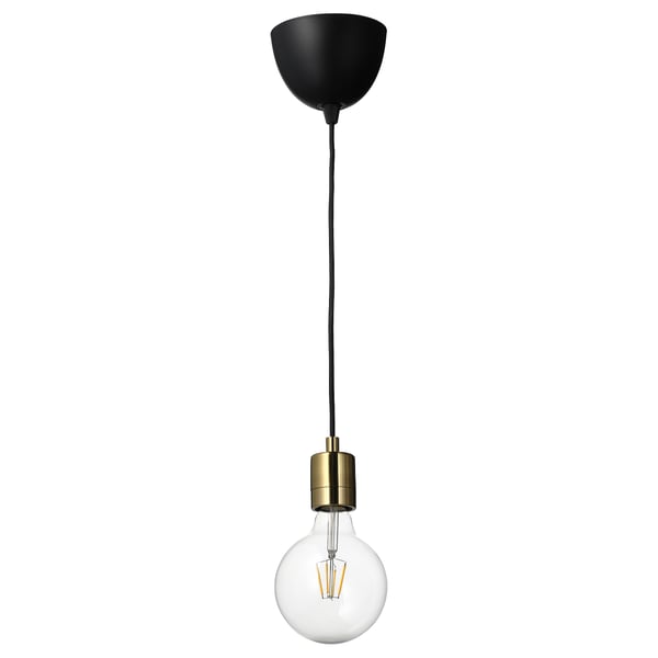 SKAFTET moderne hanglamp; zwarte kap, gouden socket; bolvormige bol; Energiezuinige LED.