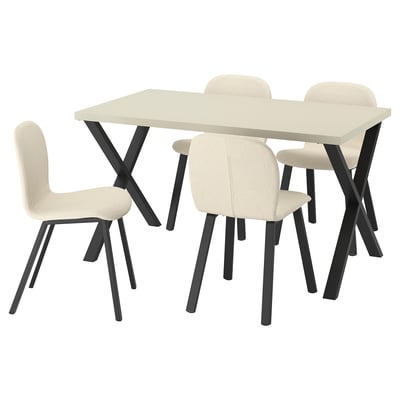 SKÅLSTA Tafel en 4 stoelen, licht grijsbeige X-vormig zwart-grijs/Knäbäck beige metaal met profiel/zwart-grijs, 140x80 cm
