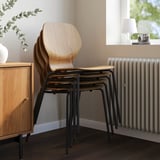 SKÅLSTA Tafel en 4 stoelen, walnootpatroon haarspeld in zwart-grijs/walnootfineer kokervormig metaal/zwart-grijs, 140x80 cm