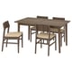 SKANSNÄS: moderne bruine houten eethoek voor 4 personen met uitschuifbare tafel en rieten stoelen.