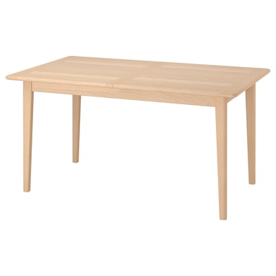 SKANSNÄS beige eettafel: rechthoekig, taps toelopende poten, minimalistisch scandinavisch design.