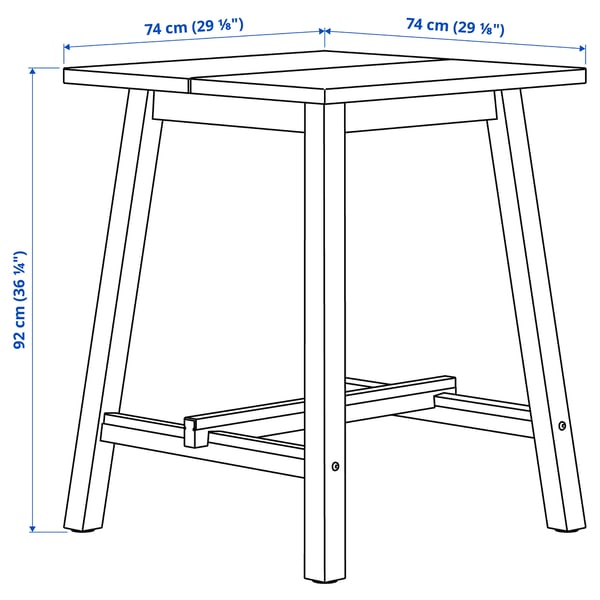 SKOGSTA Tafel, bladhoogte acacia/zwart, 74x74 cm
