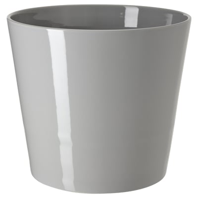 Grijze SKOGSVINBÄR plantenbak, cilindrisch, modern design, steengoed, binnen/buiten gebruik.