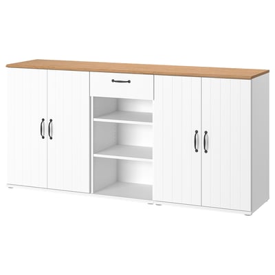 SKRUVBY witte kast, klassiek ontwerp, verstelbare planken, eiken blad, duurzaam.