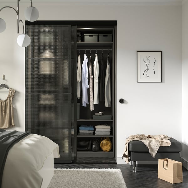 SKYTTA / LUNDBRÄSMA Schuifdeurcombinatie, zwart/geruit glas, 152x240 cm