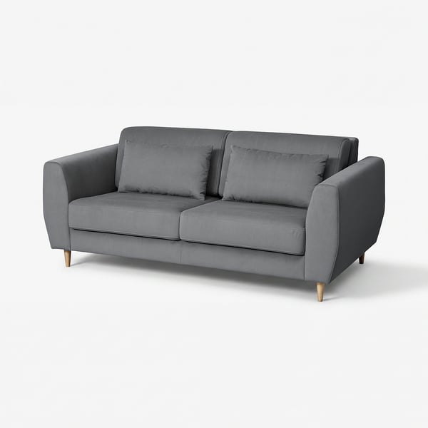 Grijze SLATORP bank, modern ontwerp met houten poten, comfortabele kussens.