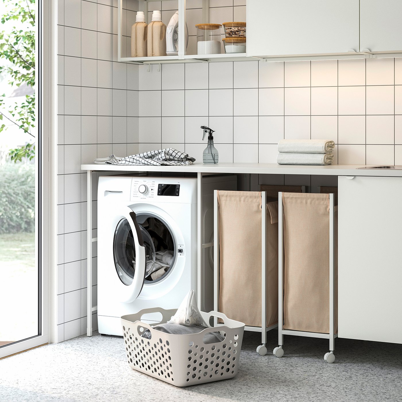 Wasmand Wilgentenen Wit 40x30x55 Cm - Met Deksel En Waszak
