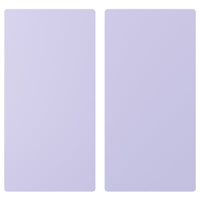 Twee identieke pastelpaarse rechthoekige opbergdeuren naast elkaar. Eenvoudig, modern ontwerp met afgeronde hoeken.