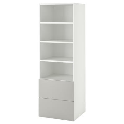 Witte SMÅSTAD boekenkast met drie planken, twee lades, modern design.