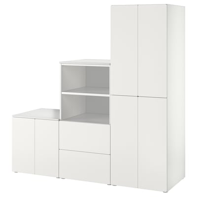 SMÅSTAD witte kinderkast, verstelbare planken en lades, strak modern design.
