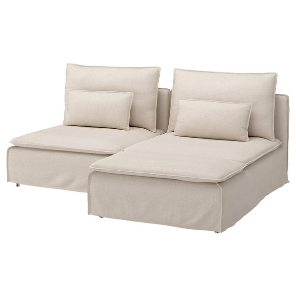 SÖDERHAMN beige hoekbank. Modern, neutraal, modulair. Makkelijk schoon te maken stof, hoge benen, diepe zittingen.