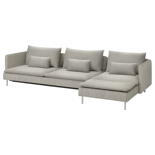 SÖDERHAMN 4-zits slaapbank, met chaise longue met open eind/Viarp beige/bruin