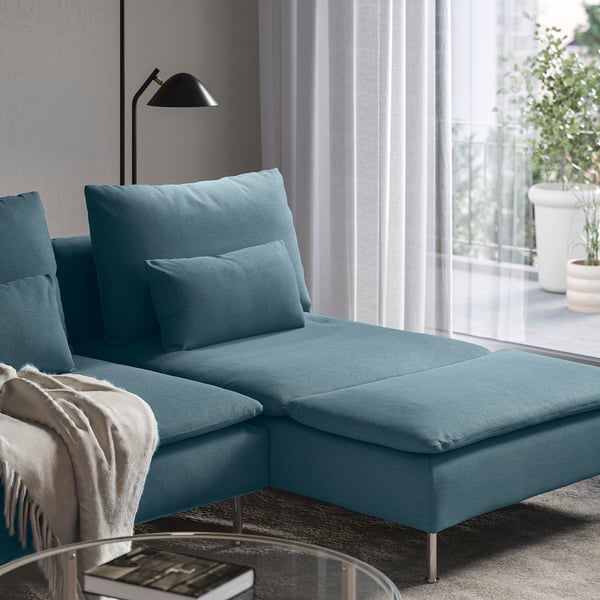 SÖDERHAMN 4-zitsbank met chaise longue, en open eind/Fridtuna donker grijsblauw