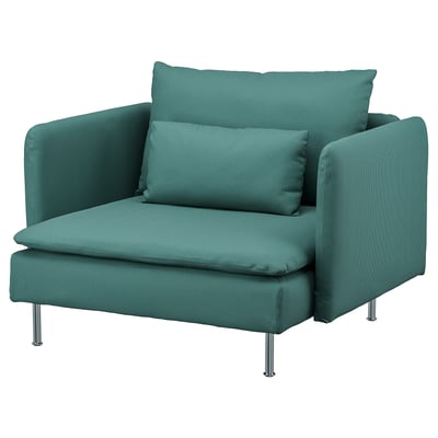 SÖDERHAMN groenblauwe bank, l-vormig met 2 kussens, corduroy stof.