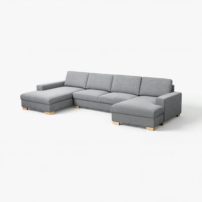 Moderne grijze U-vormige SÖRVALLEN-bank met houten poten, minimalistisch ontwerp, perfect voor hedendaagse woonruimtes.