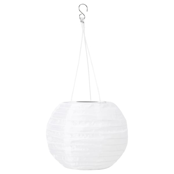SOLVINDEN hanglamp, wit, rond, milieuvriendelijk gemaakt van gerecycled huisdier, laadt zonne-energie op, zacht decoratief licht.