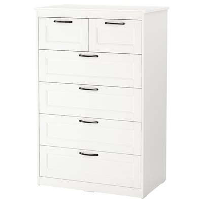 SONGESAND witte ladekast, vijf lades, eenvoudig ontwerp, houten materiaal.