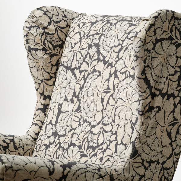 STRANDMON Overtrek voor oorfauteuil, Ribersborg donkergrijs/beige