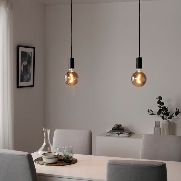 schuur Vooruit Aantrekkingskracht SUNNEBY / MOLNART Hanglamp, zwart/globe grijs helder glas, 125 mm - IKEA  België