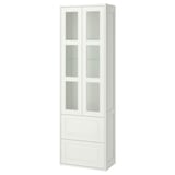 Witte TÄNNFORSEN-kast met glazen deuren en lades, perfect voor opslag in de badkamer.