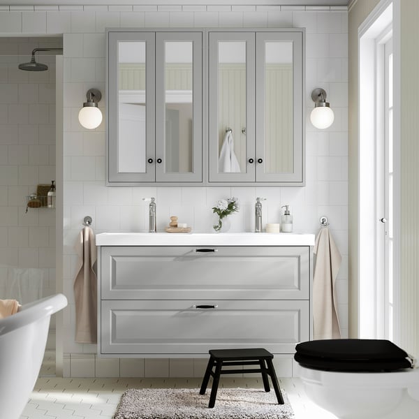 TÄNNFORSEN / ORRSJÖN Wastafel+lades/wasbak, lichtgrijs, 122x49x69 cm