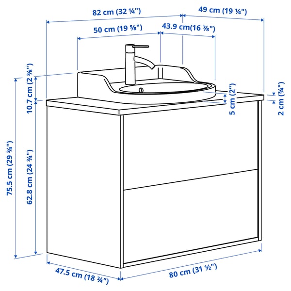 Illustratie met afmetingen voor het product: TÄNNFORSEN.