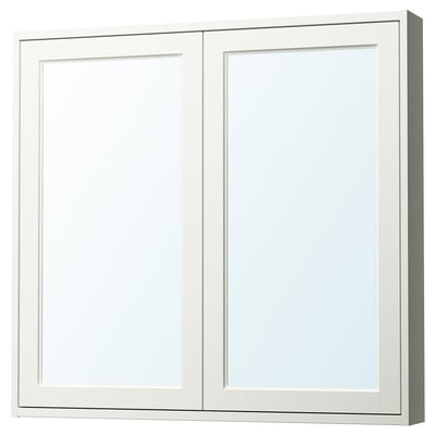 TÄNNFORSEN spiegelkast, wit, vierkant, afgeschuinde panelen, glazen deuren, wandmontage.