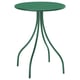 Groene ronde bijzettafel met gebogen poten.