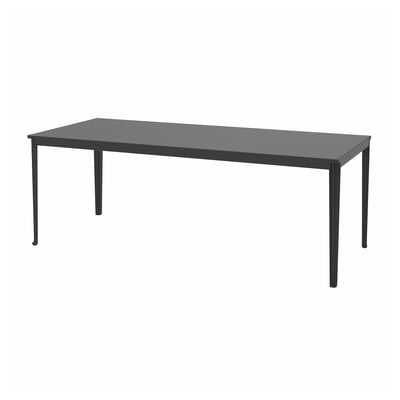 Een TEGELÖN eettafel voor buiten in zwarte, rechthoekige vorm met metalen poten en een composiet blad.
