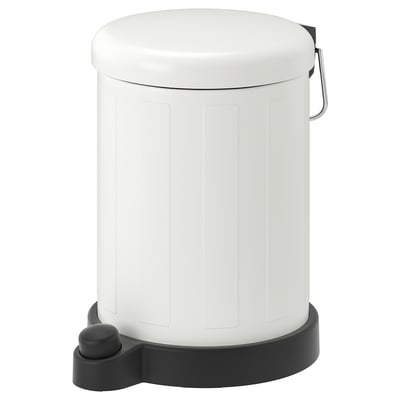 TOFTAN witte pedaalemmer, rond, staal, kunststof voet, zwart pedaal, strak design.