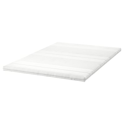 Witte matrasbeschermer met traagschuim, glad ontwerp, polyester-katoenen stof, rechthoekige vorm.