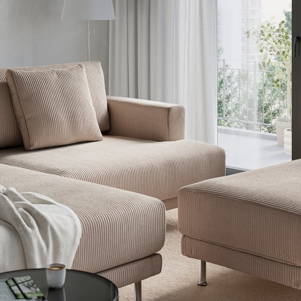 UPPÅKRA 3-zits modulaire bank, met chaise longue, links met voetenbank/Samsala grijsbeige