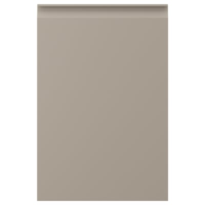 UPPLÖV beige keukenkast met strakke, geïntegreerde handgreep en afgeschuinde randen.