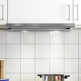 Moderne keuken met ingebouwde UTDRAG afzuigkap, led verlichting en afzuigkap.