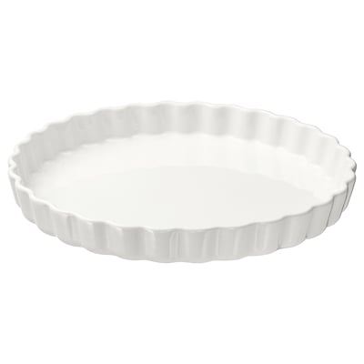 Een ronde, witte VARDAGEN taartvorm van steengoed, met een golvend randontwerp.
