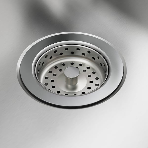 RVS spoelbakzeef met meerdere gaten voor afvoer; Kwaliteit metallic gepolijste afwerking.