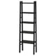 Zwarte VILTO stellingkast, ladder stijl met 4 planken, gemaakt van massief berkenhout.