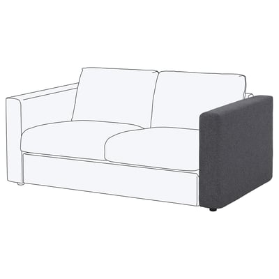 Een 2-zits VIMLE bank met lichte bekleding en donkergrijze armleuningen, met moderne, strakke lijnen.