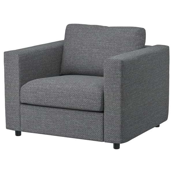 VIMLE fauteuil: grijs, boxy, stof, modern, comfortabel.