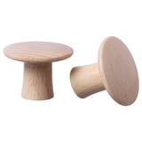 Twee houten knoppen, VINNÄSET in natuurlijke afwerking, rond met gladde oppervlakken en een eenvoudig ontwerp.