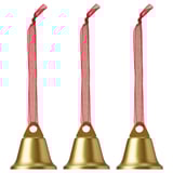 Drie gouden klokken met rode linten klaar voor Kerstmisboom.