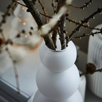 VINTERFINT Vaas, frosted glas/wit, 32 cm