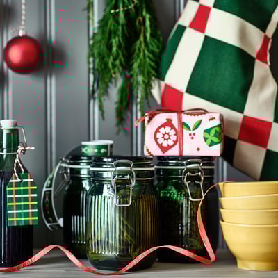 VINTERFINT Voorraadpot met deksel, glas groen, 1 l