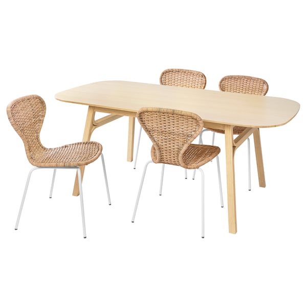 VOXLÖV / ÄLVSTA en 4 stoelen, licht bamboe/rotan wit, 180x90 cm - IKEA België