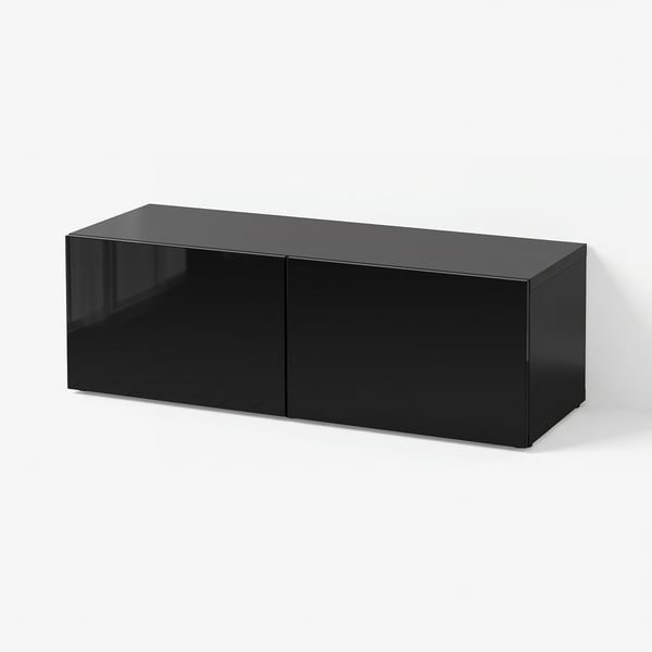 BESTÅ وحدة أرفف مع أبواب, أسود-بني/Selsviken أسود/لامع, 120x42x38 سم