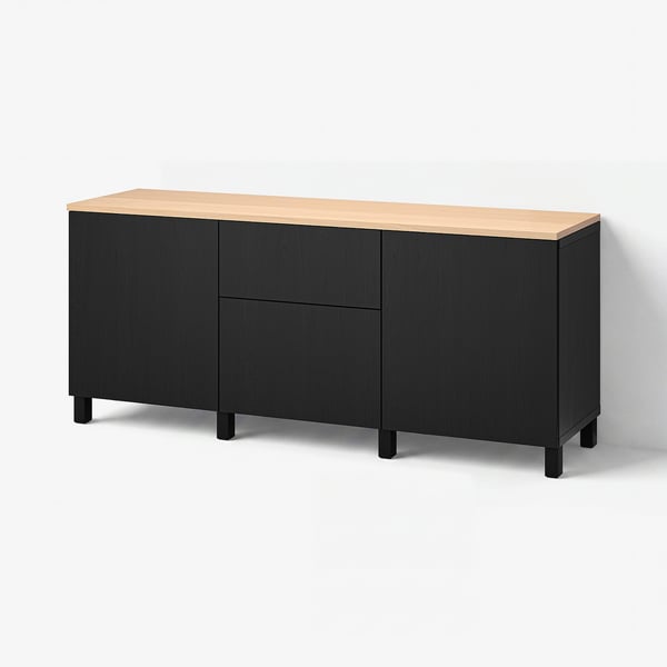 BESTÅ تشكيلة تخزين مع أدراج, أسود-بني/Lappviken/Stubbarp أسود-بني, 180x42x76 سم
